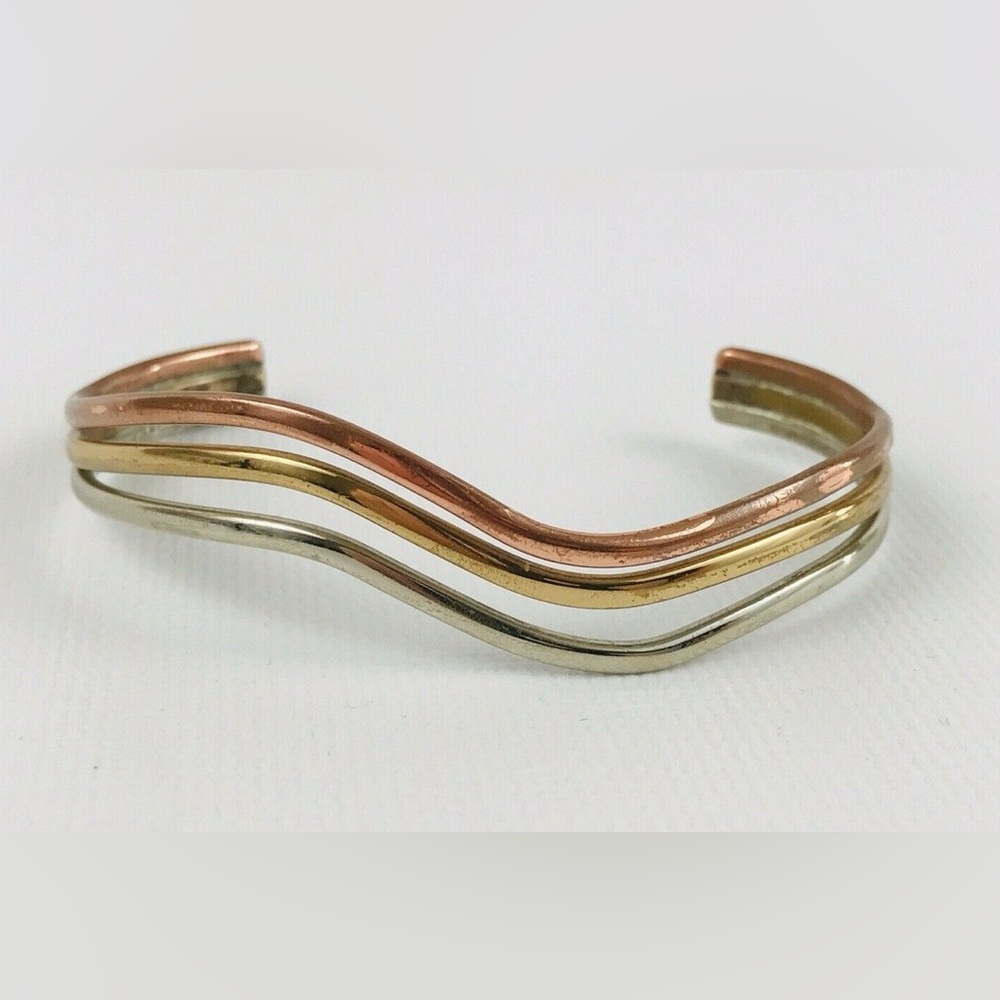 🌿Sergio Lub California Tricolor Rainbow Wave Cuff Bracelet Copper Brass Silver